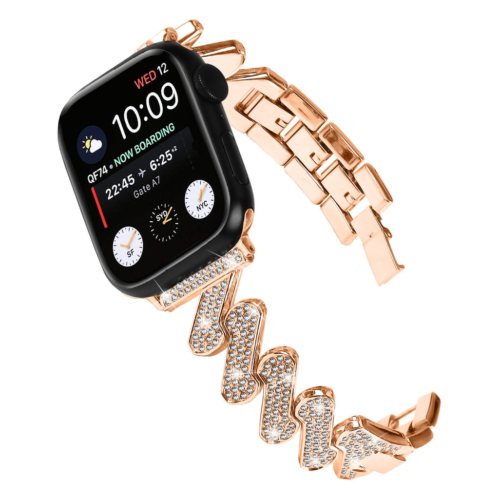 7-word Diamond Alloy Metal Classic Style Watch Band