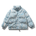 Men's Stand-Collar Down Jacket American Casual Loose Zebra Pattern Thick Coat
