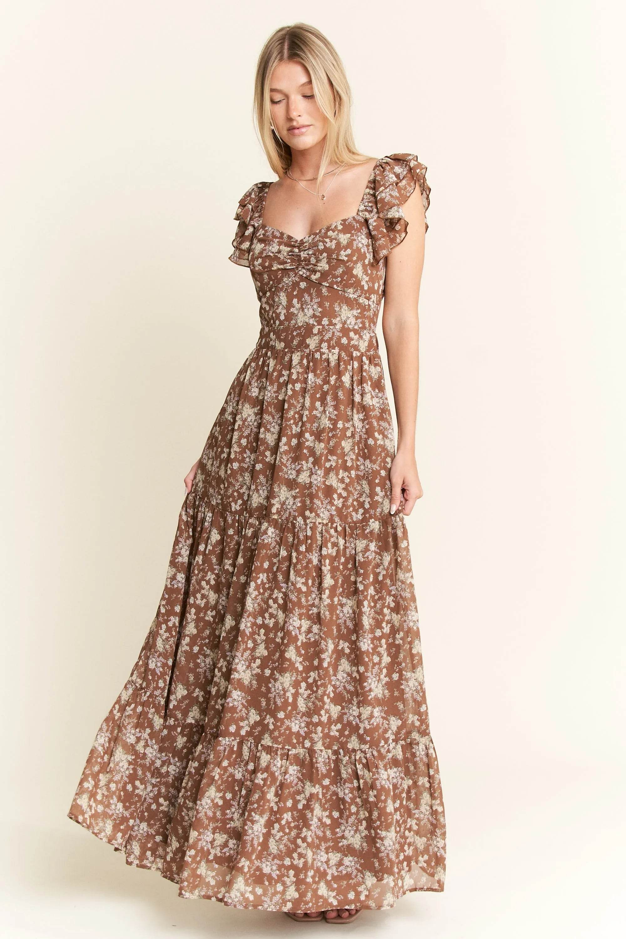 Jade By Jane Ruffle Sleeve Tiered Maxi Dress