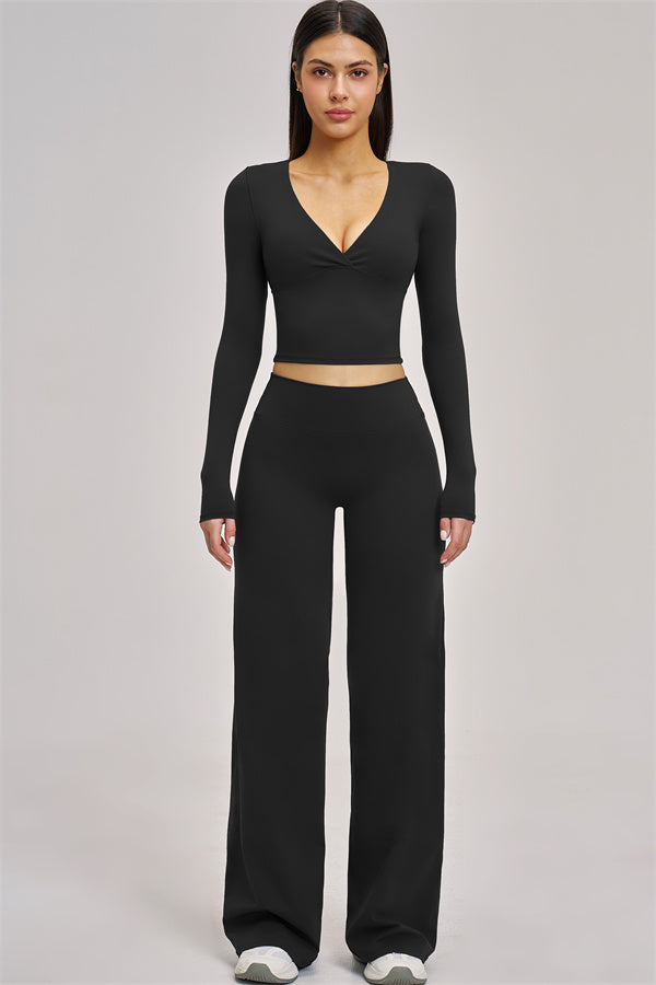 The Swoon Long Sleeve Crop top Flared Leggings 2-Piece Set