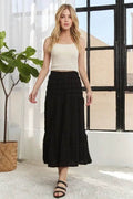 ADORA Elastic Waistband Tiered Midi Skirt