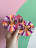Purple Resin Daisy Charm Hoop Earring