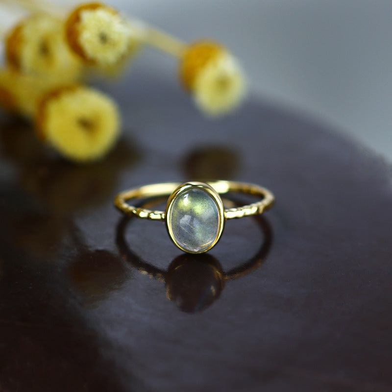 S925 Sterling Silver Personality Simple Lengthened Stone Ring