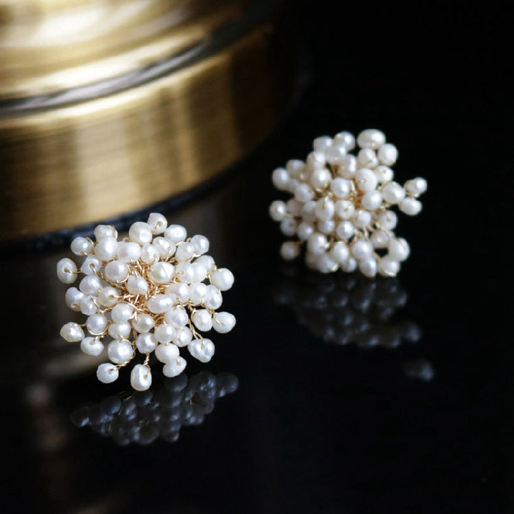Female Fashion Temperament Earrings, Natural Freshwater Pearl Snowflake Earrings