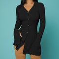 V-Neck Ribbed Knit Button Top