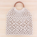 Popula Cotton Rope Hollow Straw Bag Sheer Macrame Tote wooden ring rattan handle Net Bag Vintage Retro Chic handbag