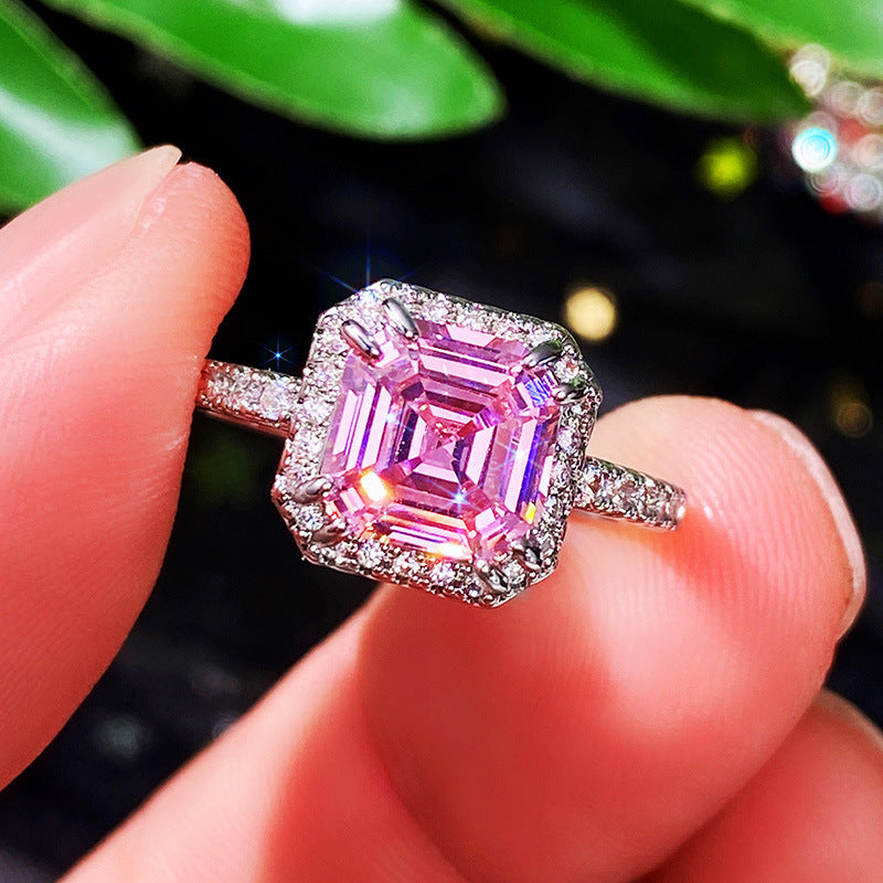 Women's Classic Super Shiny Square Diamond Princess Ring