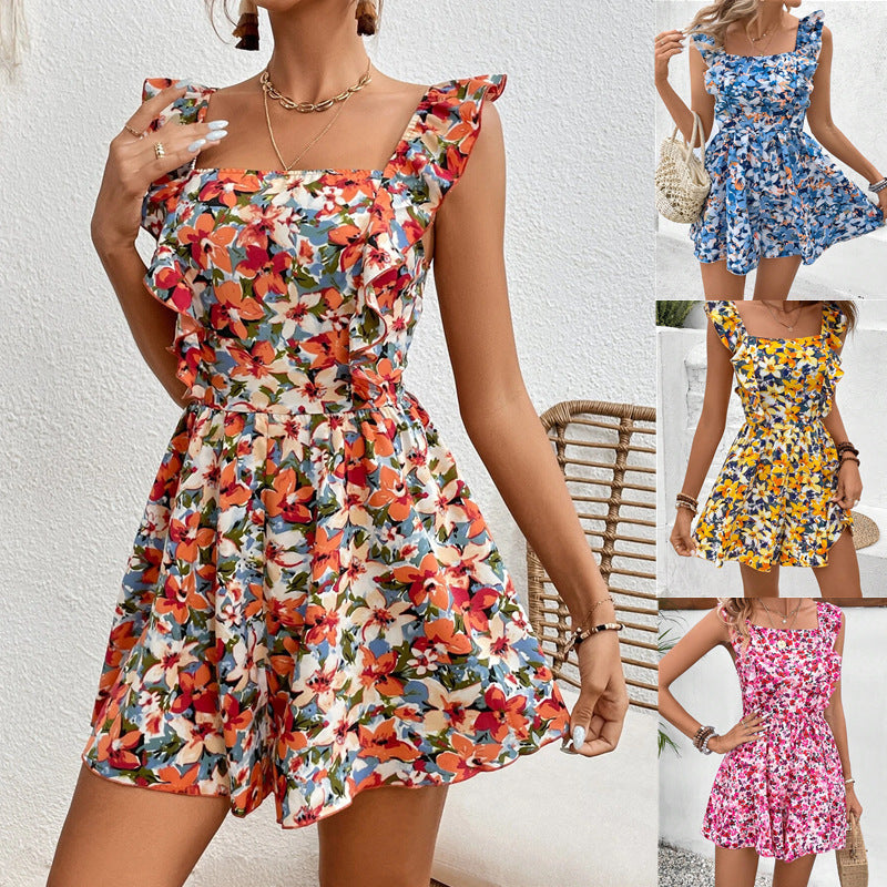 🌸 Women's Sleeveless Square Neck Printed Jumpsuit