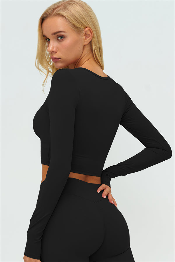 The Lushness Long Sleeve Crop Top Flared Leggings 2-Piece Set