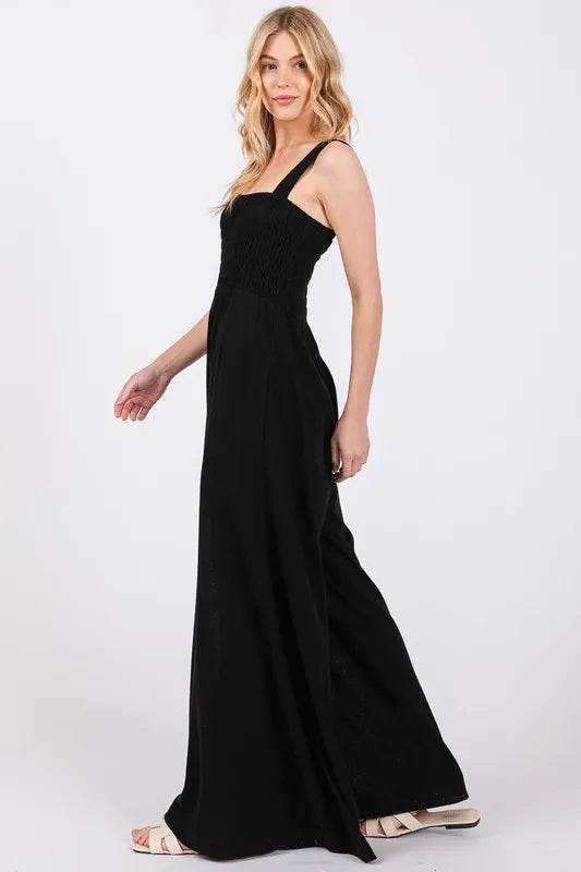 SAGE+FIG Smocked Flowy Wide Leg Jumpsuit
