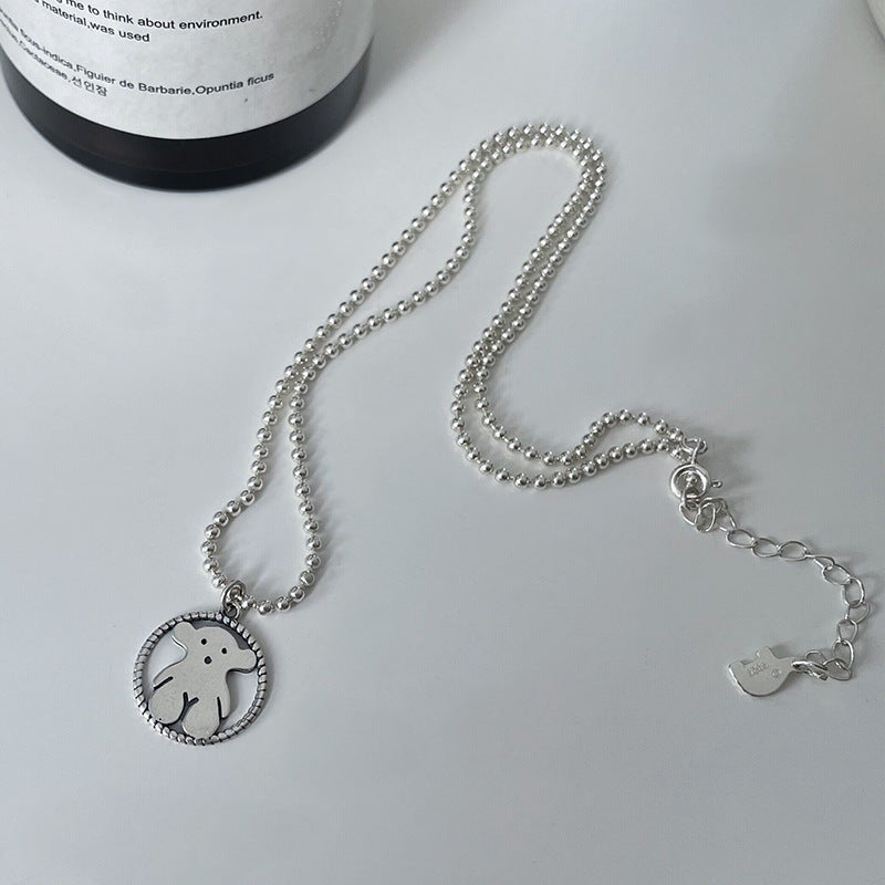 S925 Sterling Silver Bear Retro Necklace Women