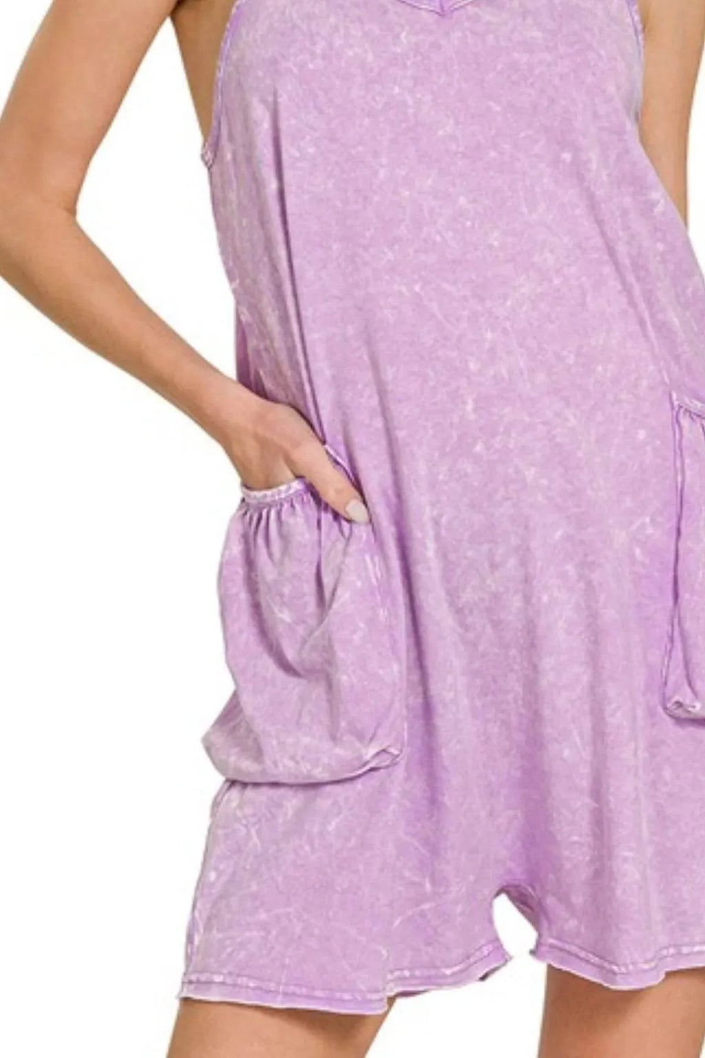 Zenana Acid Crinkle Washed Spaghetti Strap Romper