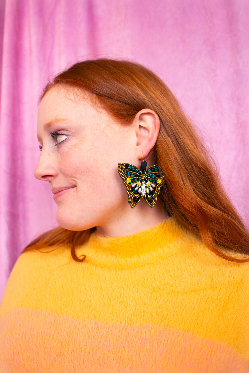 Beaded Butterfly Statement Earrings