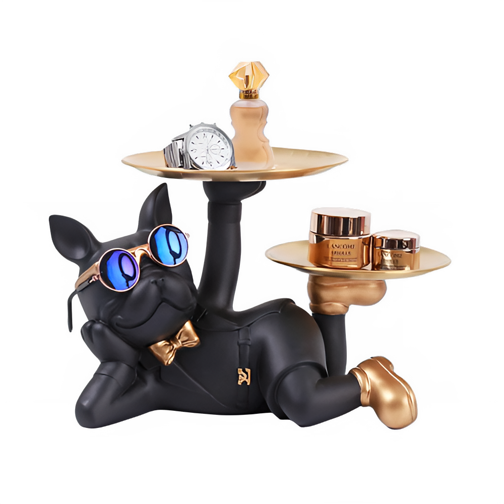 Resin Bulldog Desktop Storage Statue Animal Sculpture Dining Table Decor Multi Functional Office Home Decoration Tray Decor