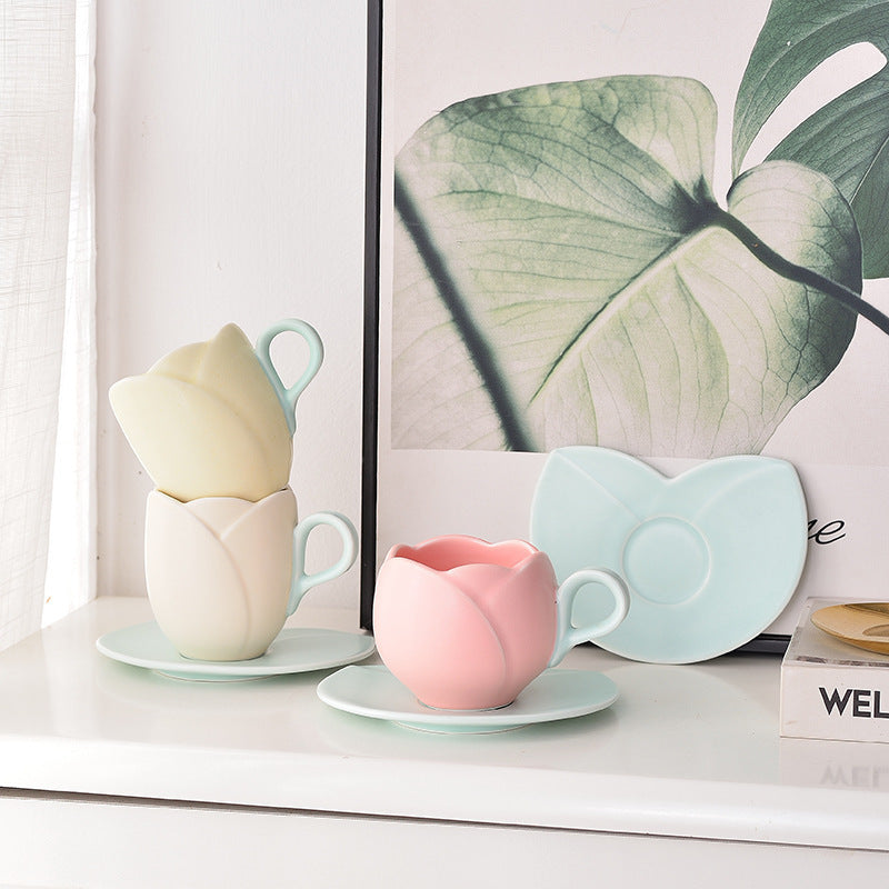 Ins Retro Tulip Coffee Cup And Saucer Set