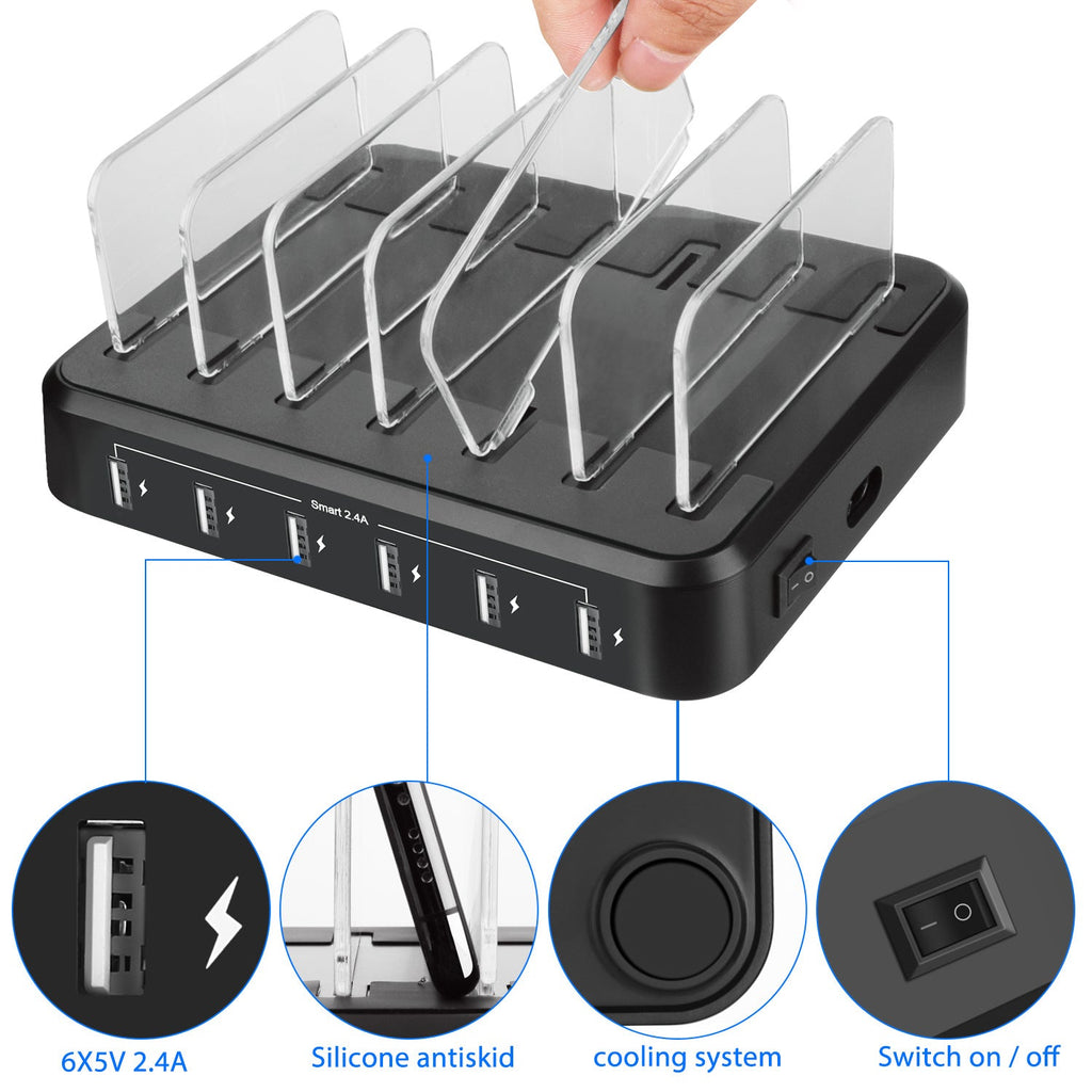 6-port 60W Charger USB Multi-port Charging Station