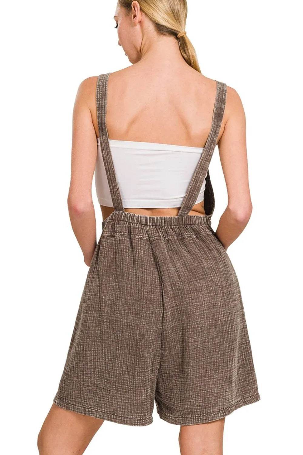 Zenana Woven Double Gauze Acid Washed Romper
