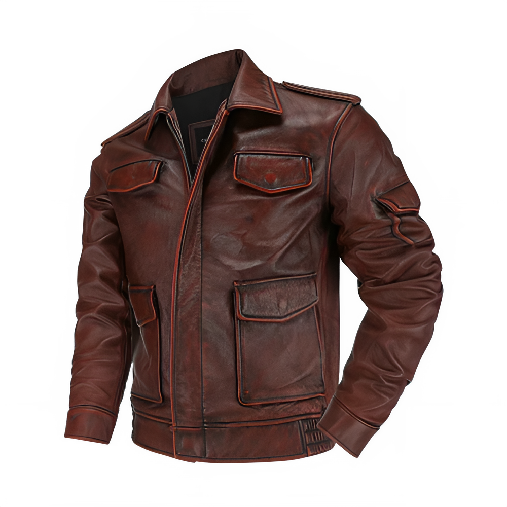 M65 Top Layer Cowhide Jacket  Fashion SlimFit Stand Collar Leisure Bomber Jacket 100% Genuine Leather Men's Vintage Short