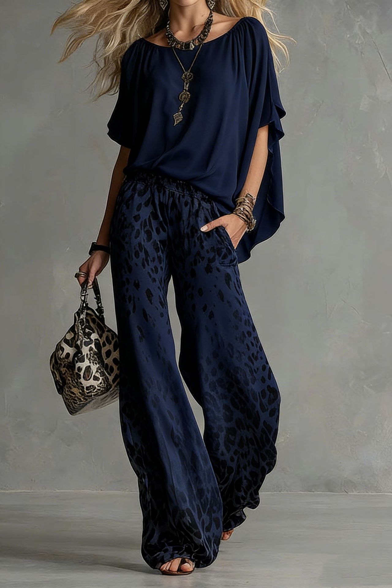 Chiffon Puff-Sleeve Top & Wide-Leg Pants Set – 15 Colors