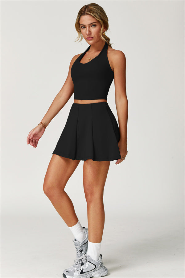 The Boost Halter Crop Top Tennis Skirt 2-Piece Set