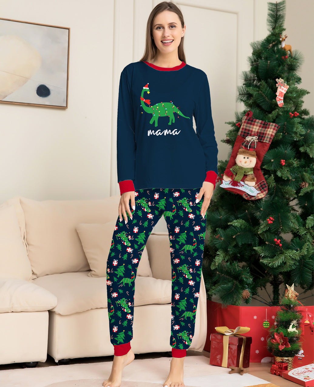 New Dinosaur Letter Print Parent Child Pajama Set