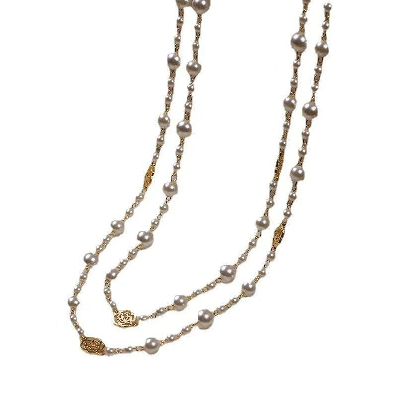 Retro Multi-layer Pearls Necklace Fashion Long Sweater Chain Versatile Accessories For Women