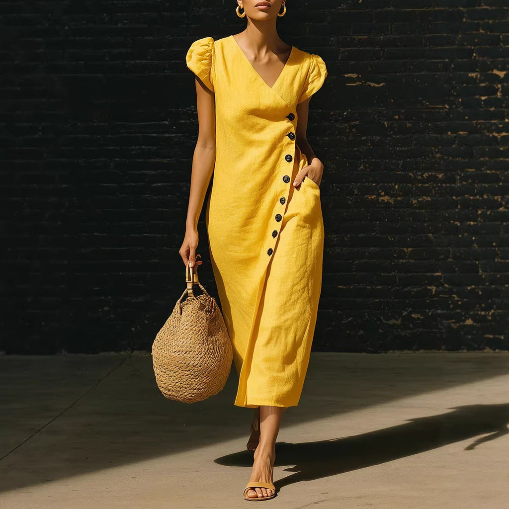 Women’s Casual V-Neck Short Sleeve Midi Dress
