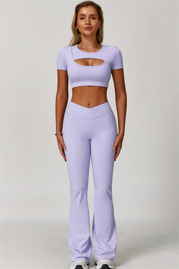 The Lavish Cut-out Crop Top Flared Leggings 2-Piece Set