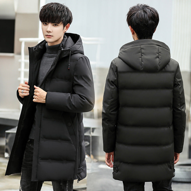 Korean Hooded White Duck Down Winter Long Warm Jacket Men's