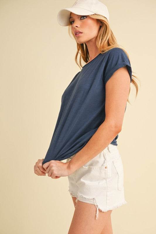 Aemi + Co Lettuce Edge Round Neck Short Sleeve T-Shirt