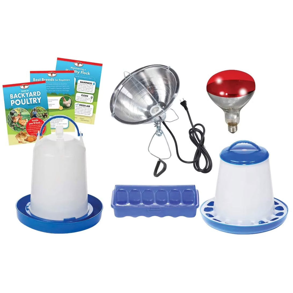 Double-Tuf Beginner Poultry Starter Kit with Heat Lamp Feeder & Waterer