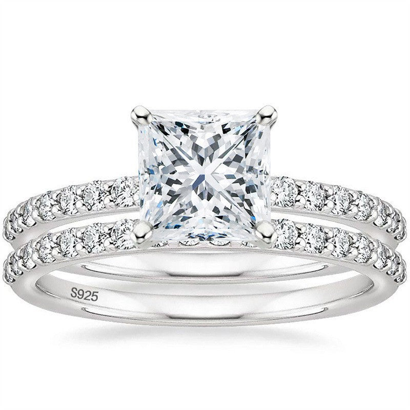 Bracelet S925 Inlaid Princess Zircon Women's 2 Karat Rhinestone Ring
