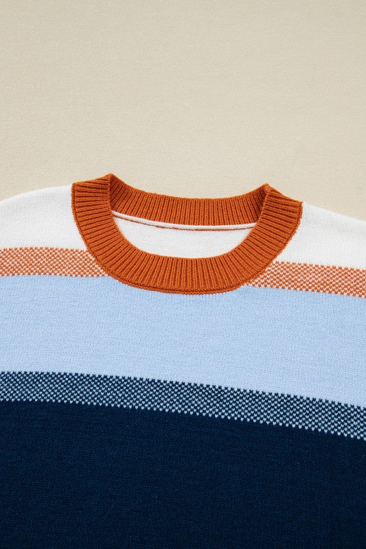 Colorblock Round Neck Long Sleeve Sweater