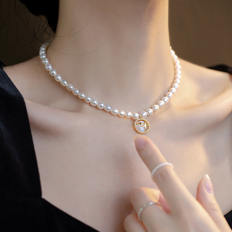Baroque Natural Pearl Necklace Women's Opal Starlight Pendant