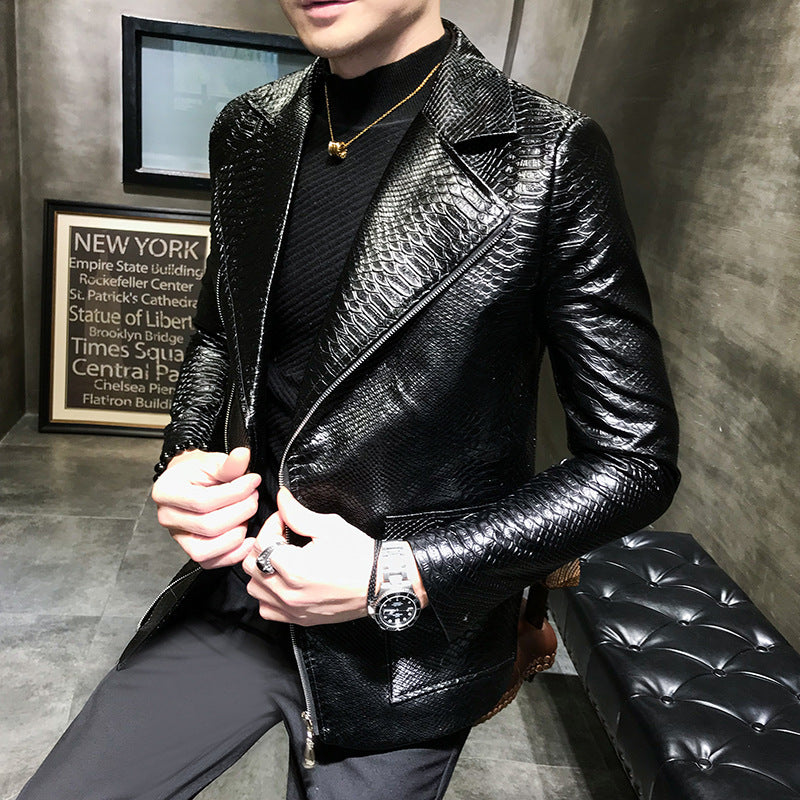 Stylish Casual Spring Autumn Zipper Leather Jacket for Men
