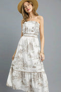 Umgee Printed Tiered Tube Midi Dress