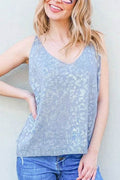 And The Why Leopard Foil Print Sleeveless Sweater Top