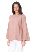 Boat Neck Bell Sleeve High Low Pullover Sweater