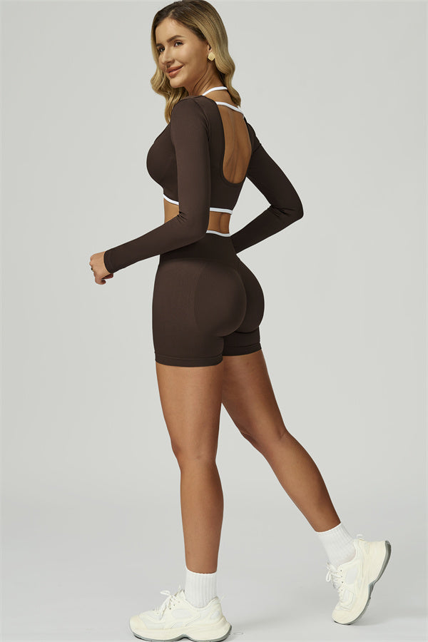 The Prime Line Long Sleeve Crop Top Shorts 2-Piece Set