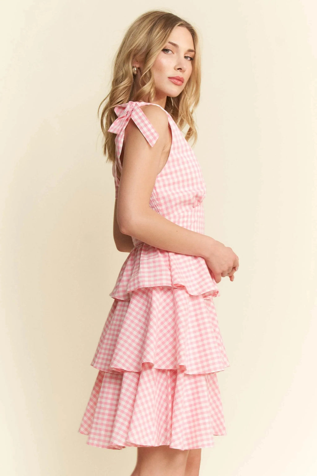 Jade By Jane Full Size Gingham Tiered Mini Dress Plus Size