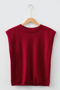 Solid Crewneck Cap Sleeve Knit Sweater