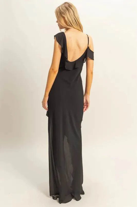 HYFVE Chiffon Ruffle Trim Midi Dress