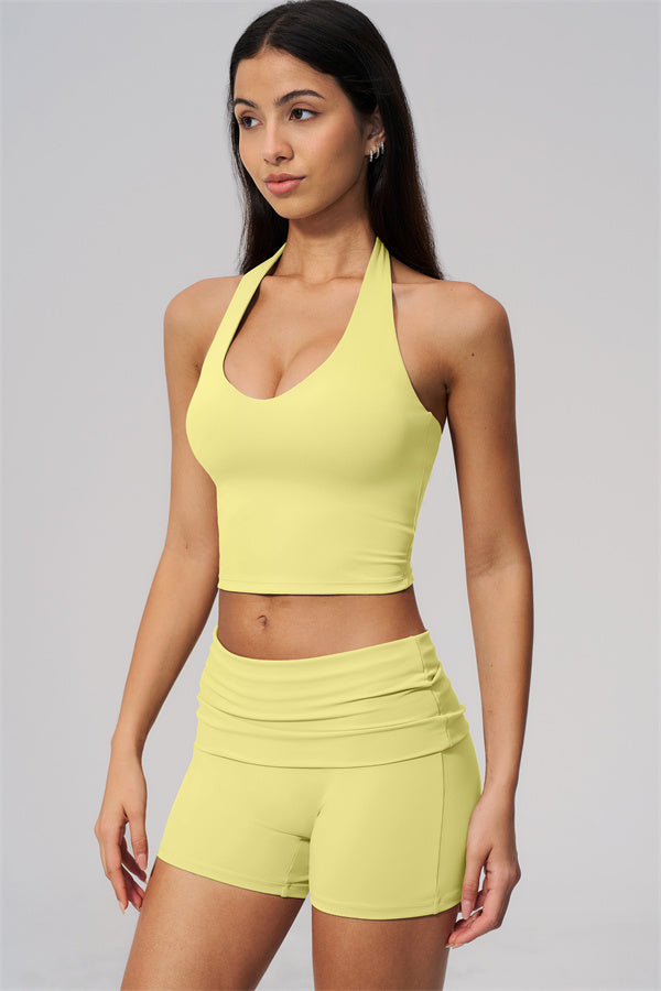 The Twirl Wide Strap Halter Crop Top Shorts 2-Piece Set