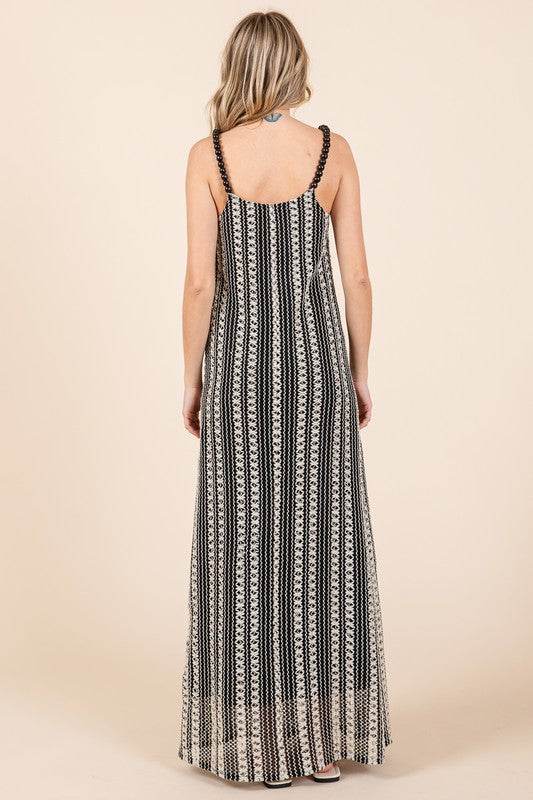 GeeGee Plus Size Striped Scoop Neck Beaded Strap Maxi Cami Dress