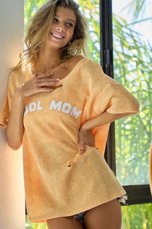 BiBi Washed Laser Cut Detail Cool Mom Print Thermal Top