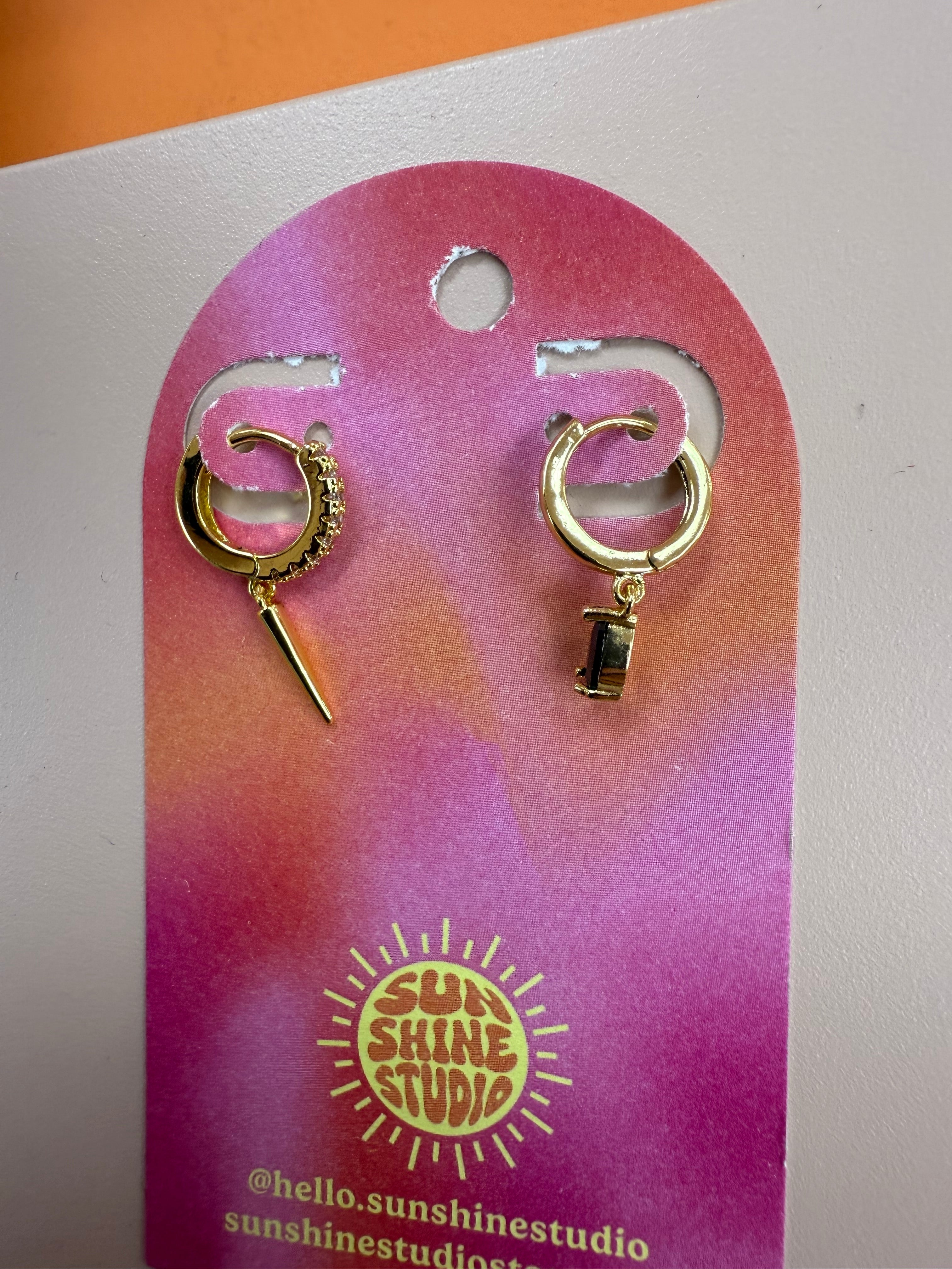 Dagger & Black Gem Mismatched Hoops