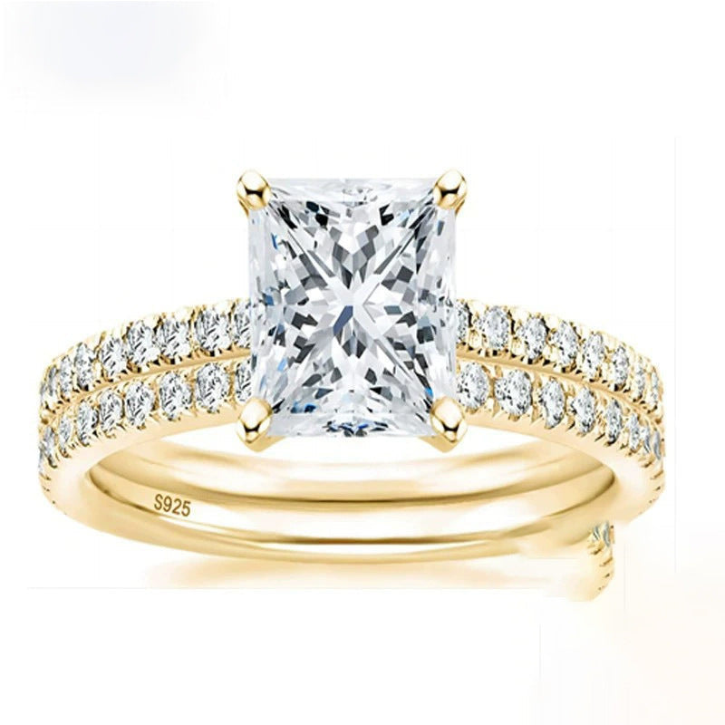 Bracelet S925 Inlaid Princess Zircon Women's 2 Karat Rhinestone Ring