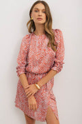 Red Leopard Print Long Sleeve Hollowed Back Dress