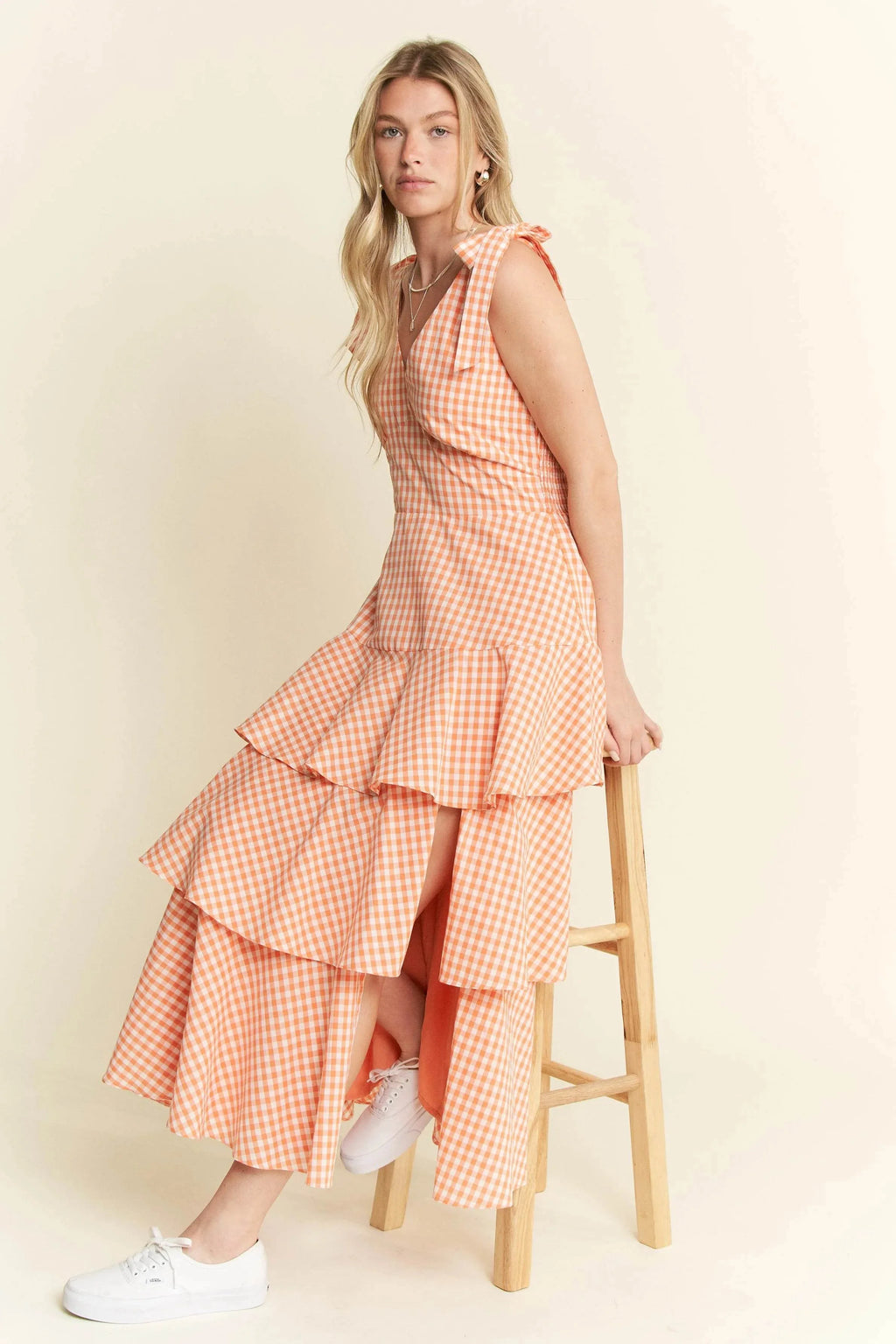 Jade By Jane Sleeveless Gingham Print Tiered Midi Dress