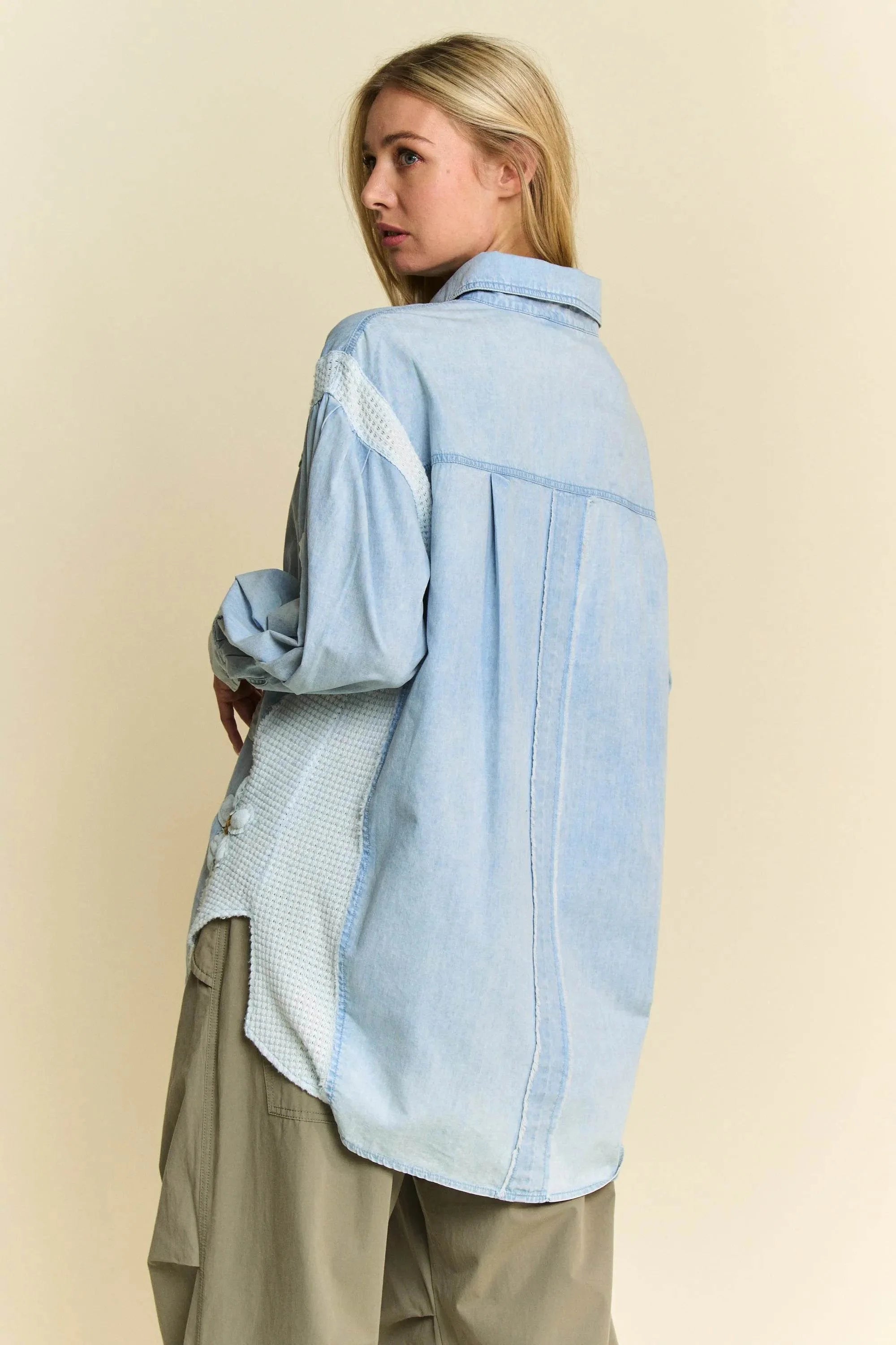 Davi & Dani Lightweight Washed Daisy Patch Waffle Knit Shirt